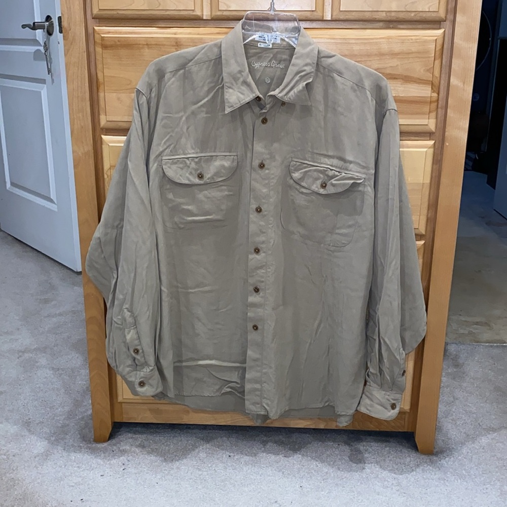 Cypress Grove Men’s Silk Wool Blend Tan Button Down Long Sleeve Shirt Size XXL